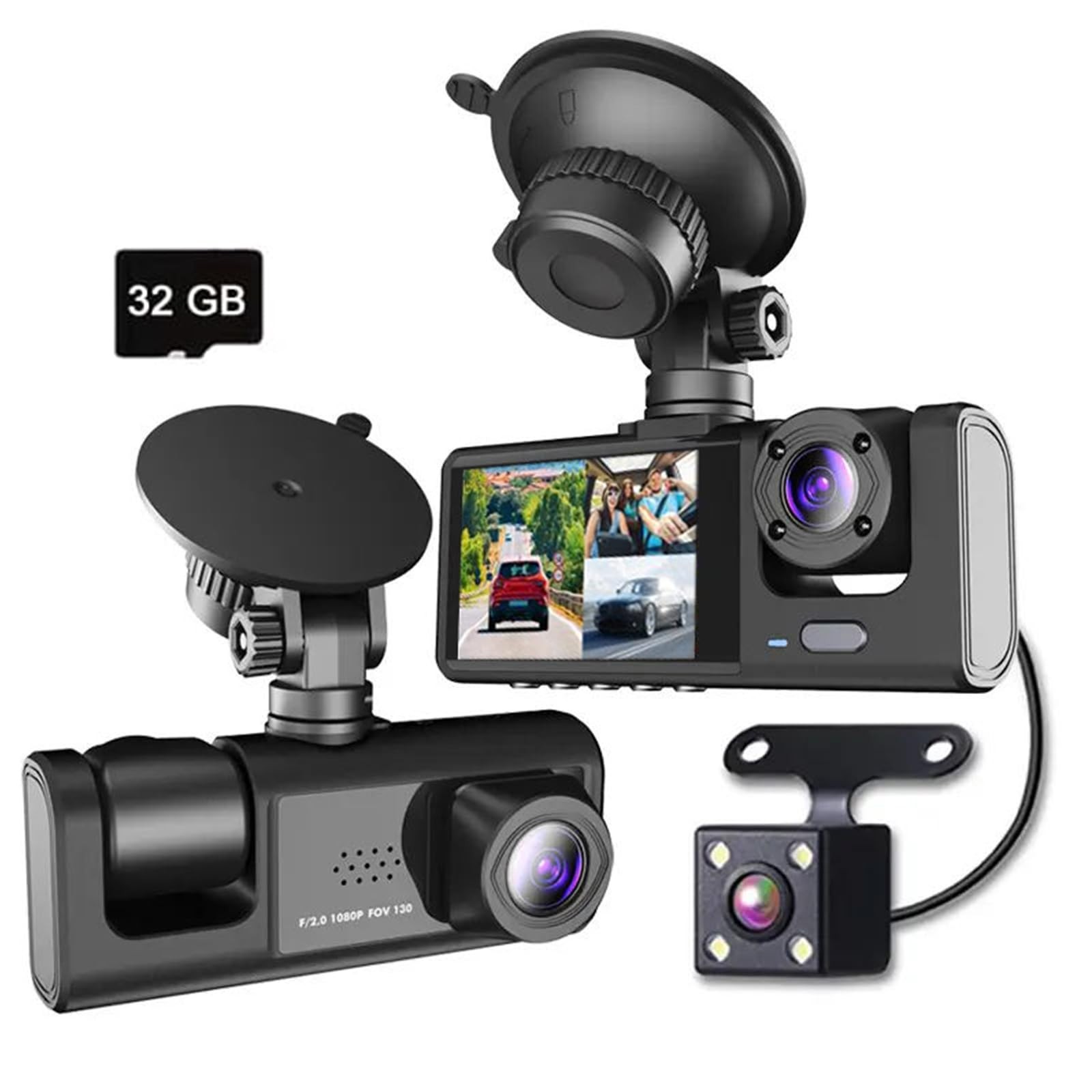 1080P Dash Camera for Car,3 Channel Front and Rear Inside Dashcam Car Video R…