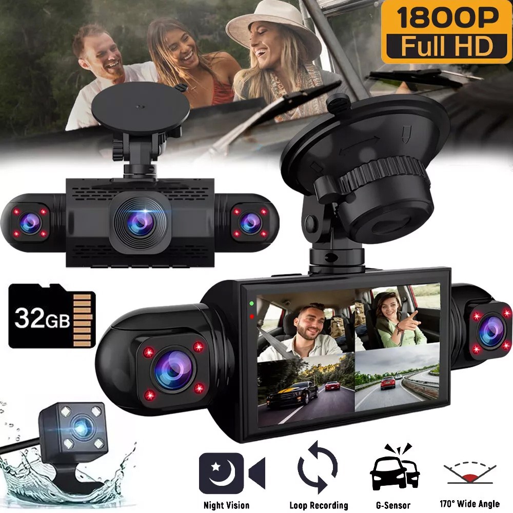 4-Channel Dashcam 360° 1080P HD Car Dash Cam Front Rear Inside Left Right 32GB