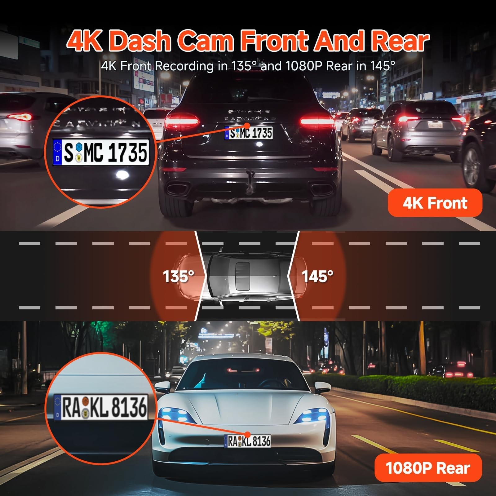 Cámara De Tablero 4K HD Para Coche Automóviles WiFi Con Grabación en Bucle 24/7
