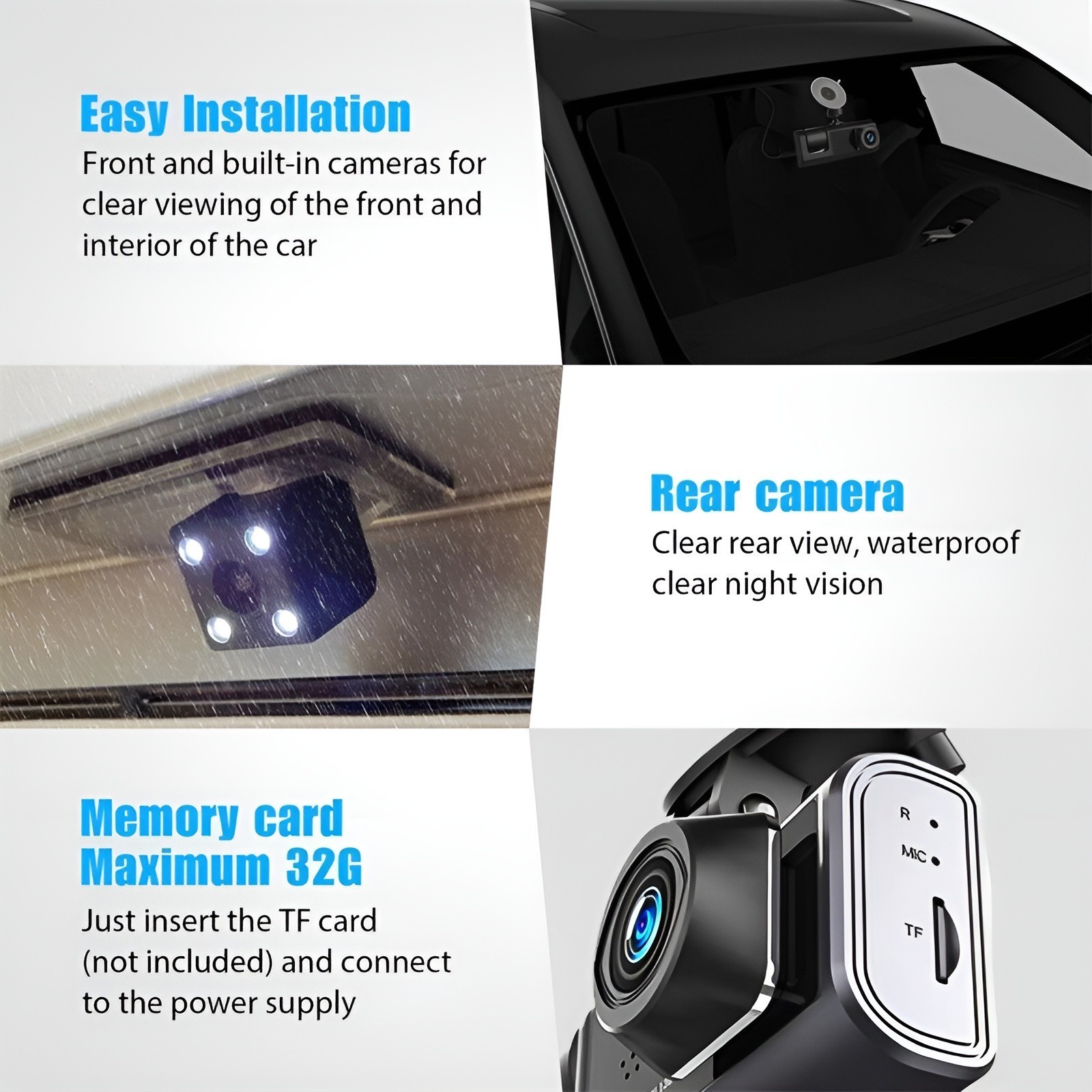 Dash Cam 1080P HD 3 channels Dash Camera Front/Rear/Inside G-sensor Night Vision