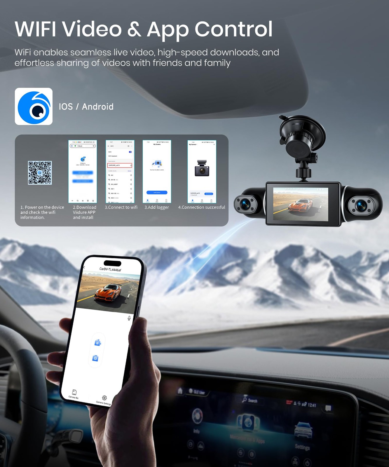 2K Dash Cam 360° View 4 Channel Front and Rear Dash Camera for Cars, 3x1080P,…