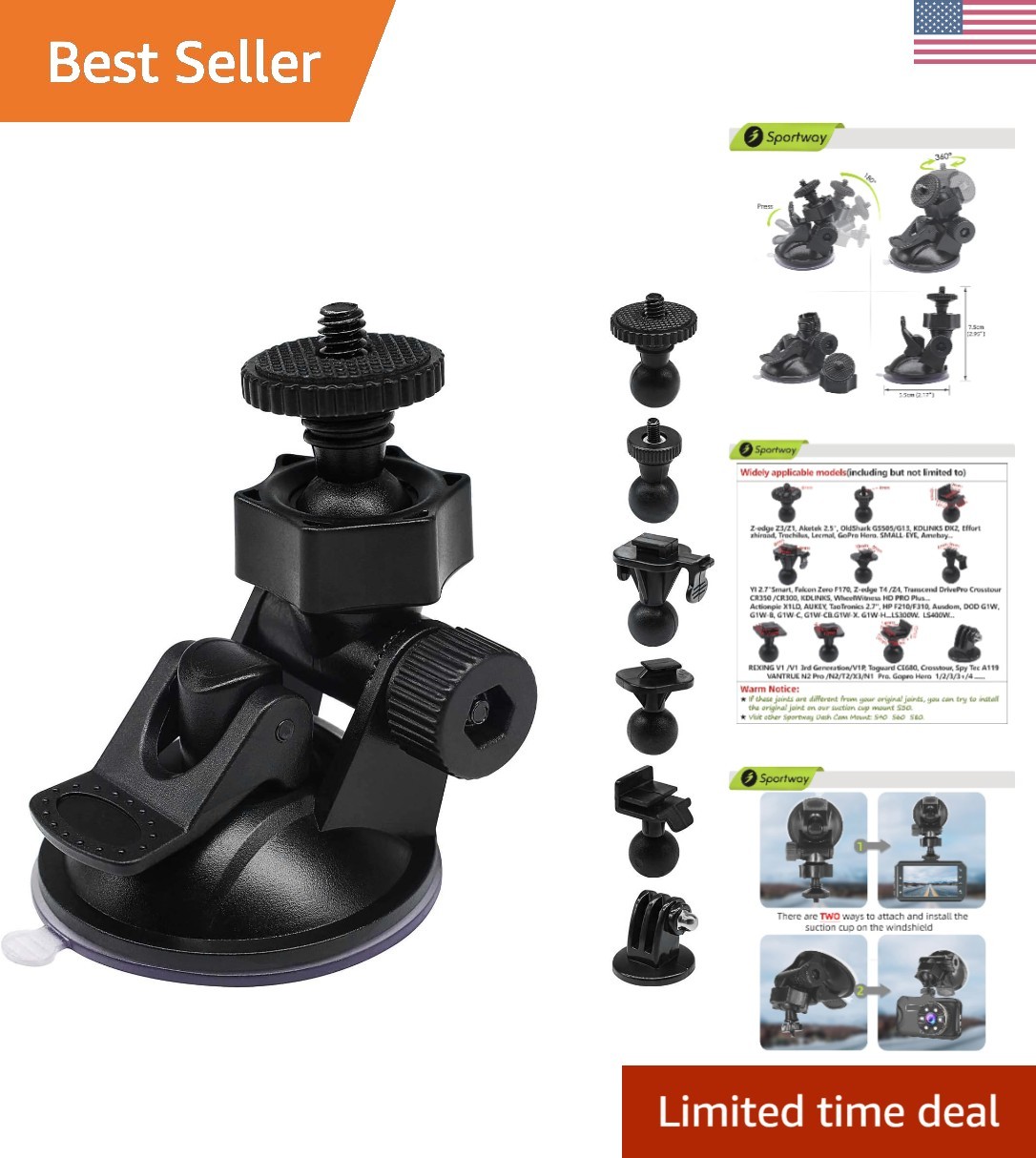 Pristine Dash Cam Suction Mount 2nd Gen – 10 Joints for Versatile Compatibility