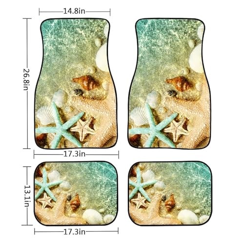 Teal Green Starfish Car Floor Mats – Seastar & Seashell – 4 Pieces