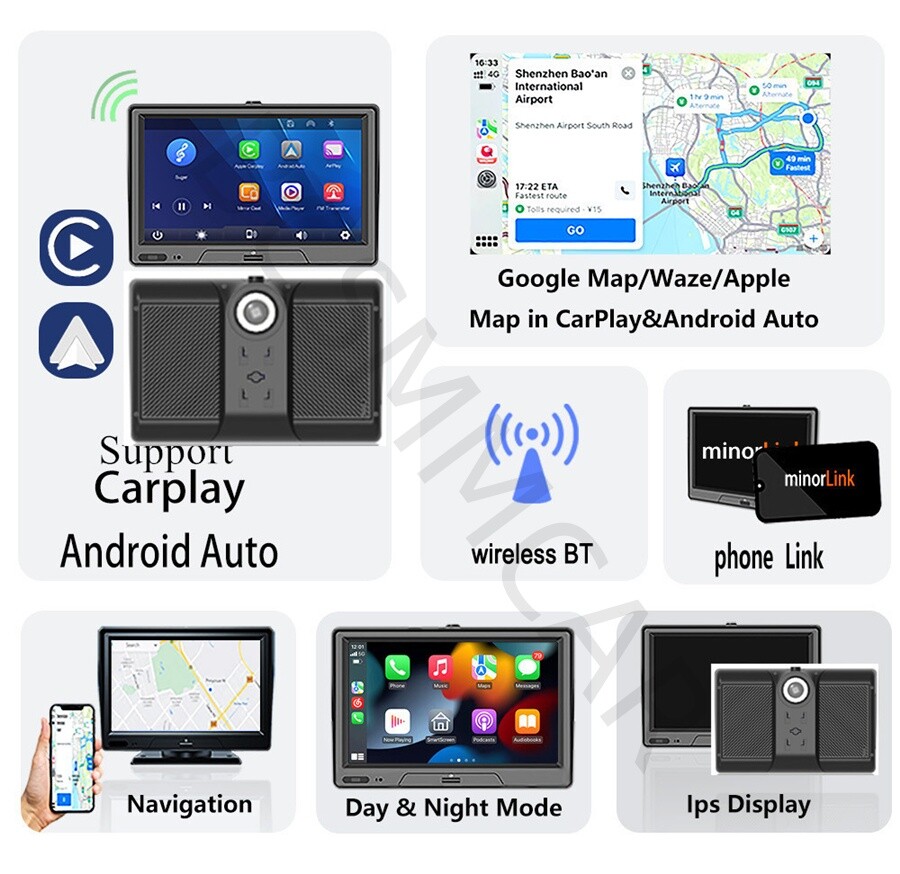 Touch Screen Car Navigation Player Dash Cam Video Recorder For CarPlay G-sensor
