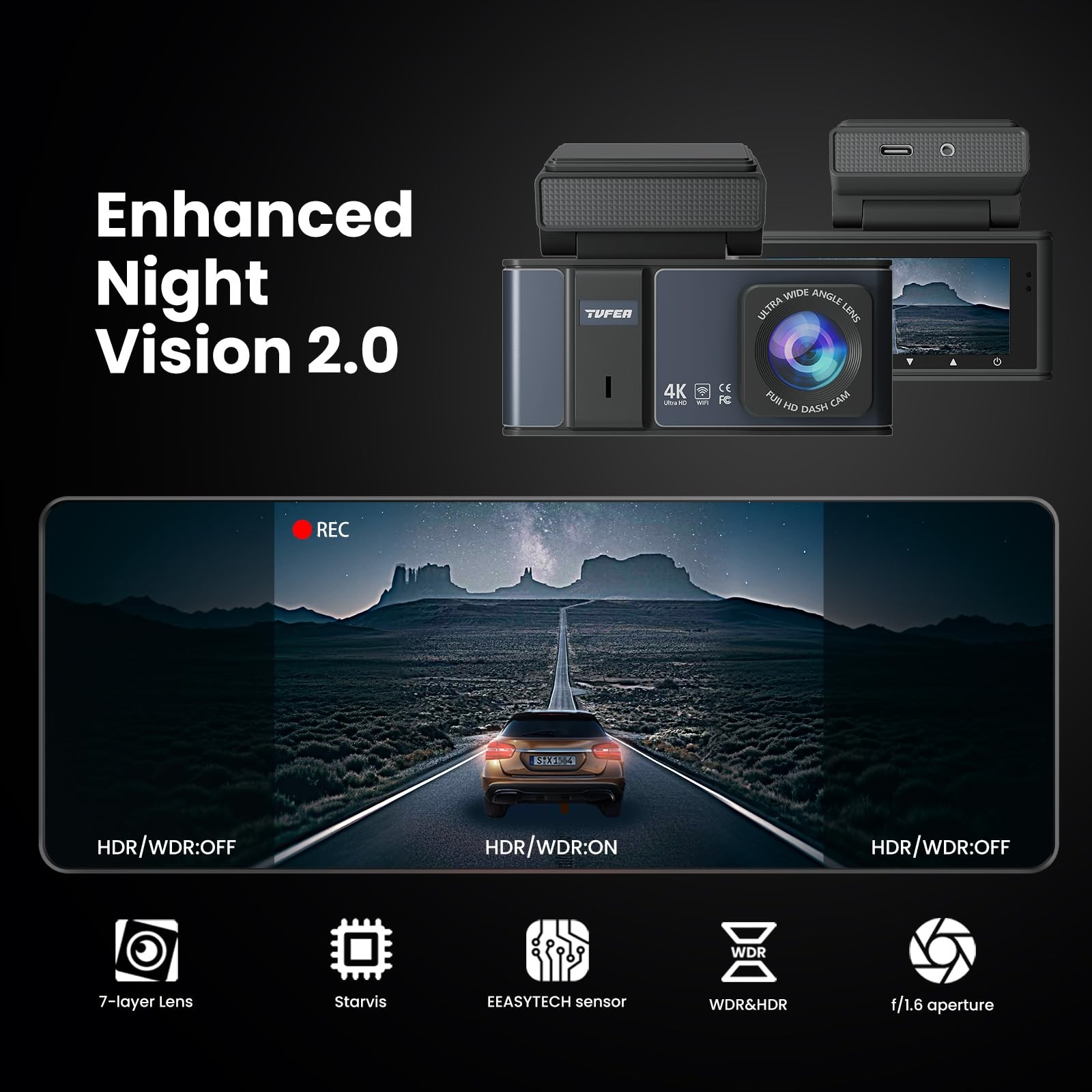 Dashcam Front and Rear Camera,Dash cam 4K,Dual Dash Camera for Cars with Wi-F…