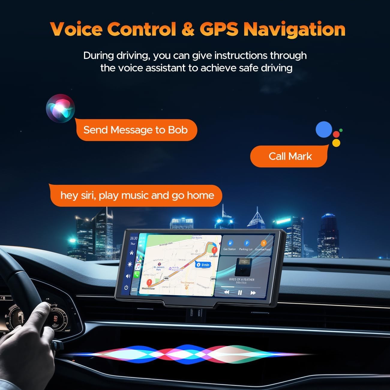 Wireless Carplay Screen for Car – 10.26″ Portable Car Stereo+1080P Backup Camera
