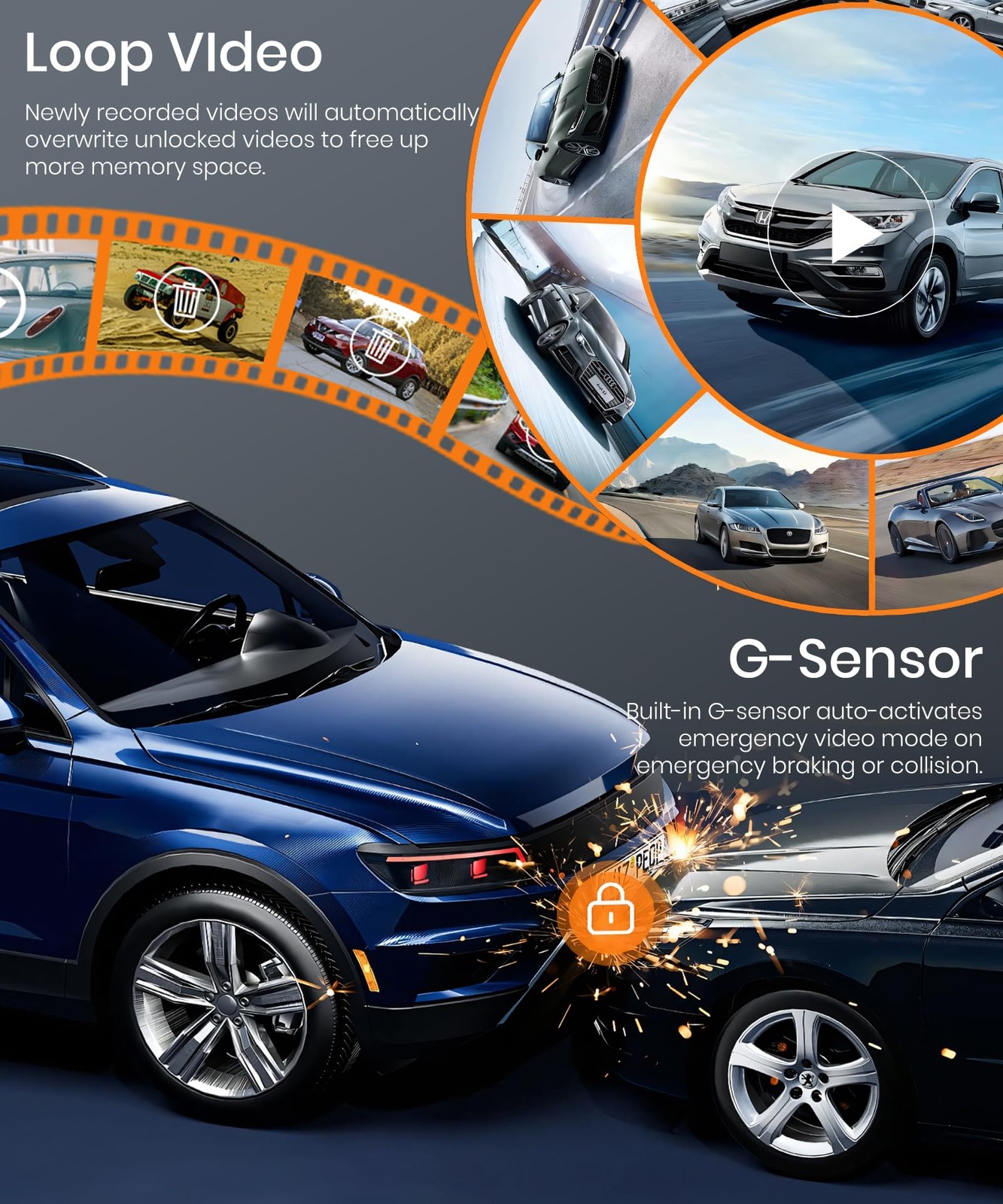 2K Dash Cam 360° View 4 Channel Front and Rear Dash Camera for Cars, 3x1080P,…
