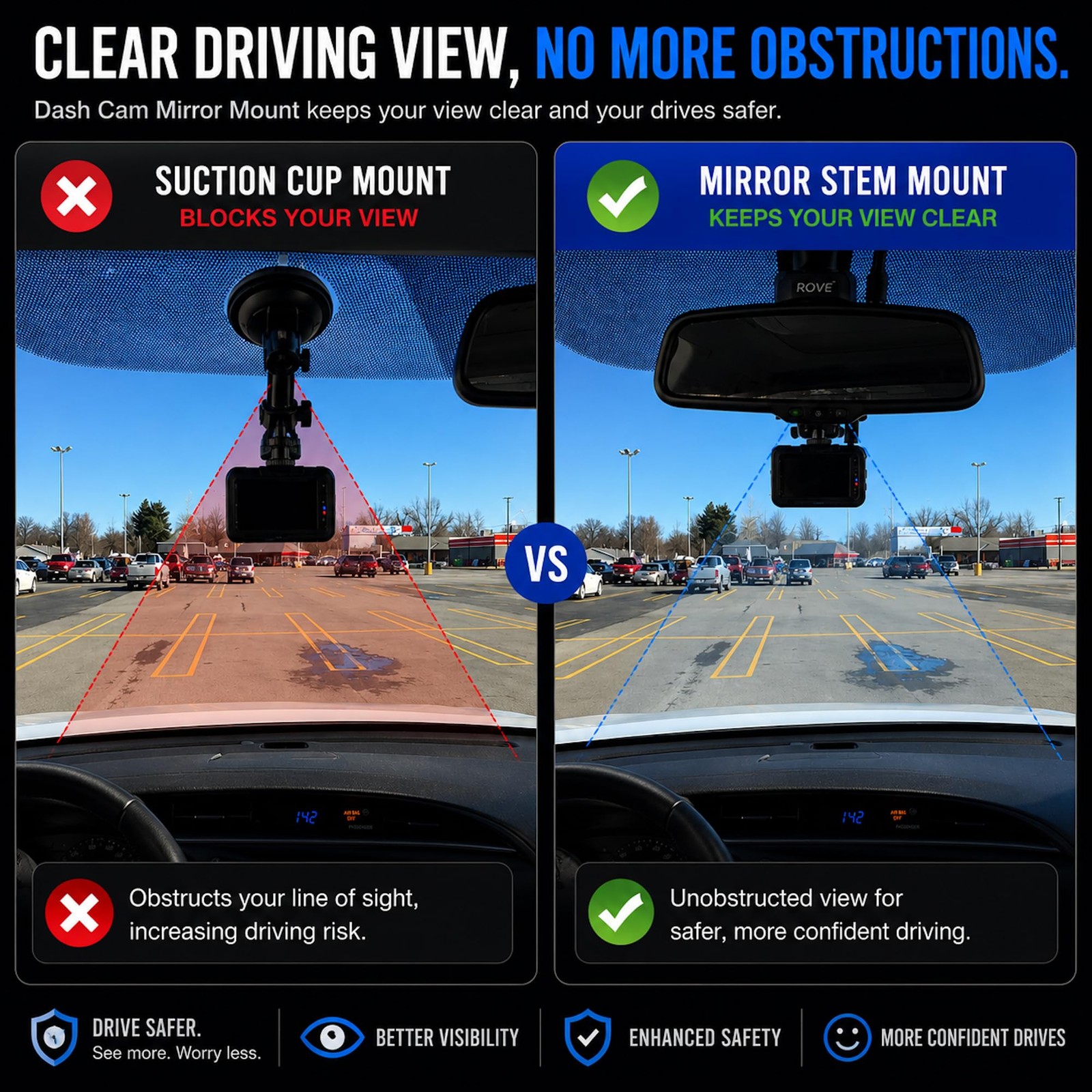 Dash Cam Mount Replacement Holder, Fits Rove r24k and Other Dash Cams