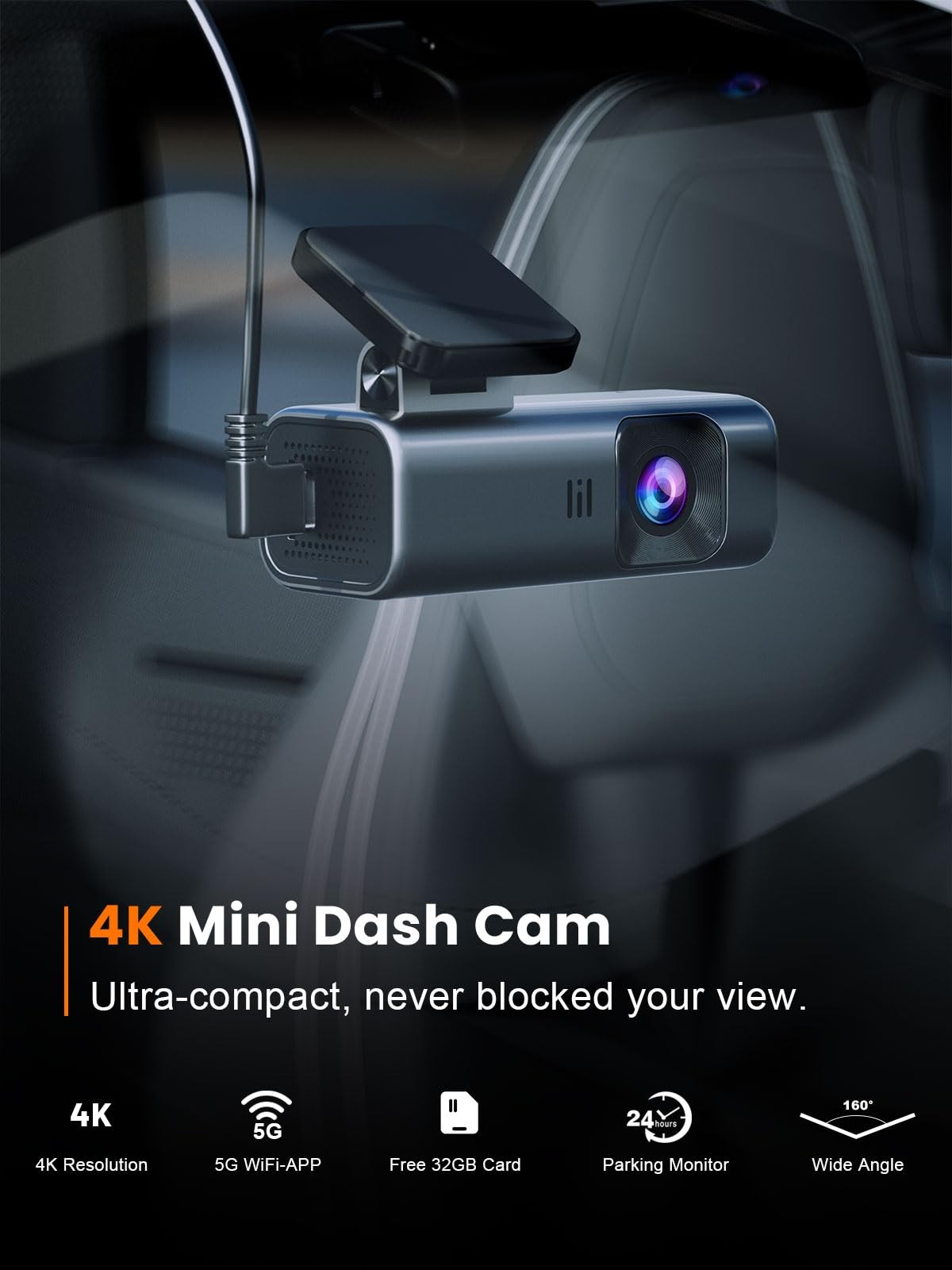 4K Dash Cam Front, Built-in 5G WiFi, 32GB Card Included, Dash Camera for Cars…