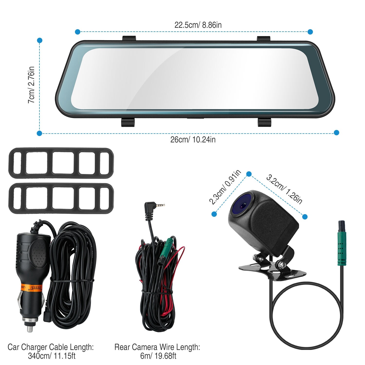 10” HD 1080P Dual Lens Car DVR Rearview Mirror Dash Cam Recorder w/Rear Camera