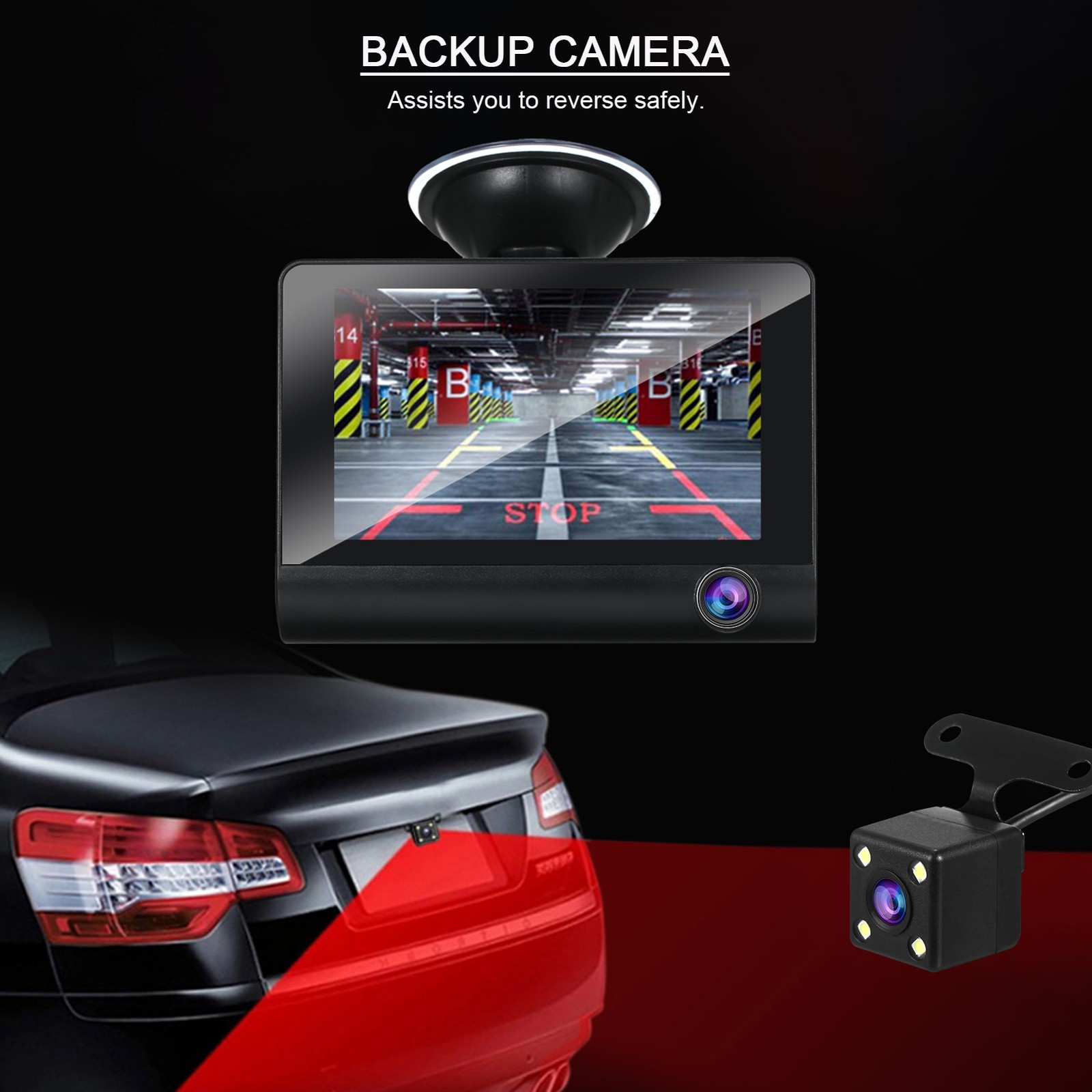 1080P Full Dash Cam With 4 Inch IPS Screen Front And Rear Dual Dash E3Z5