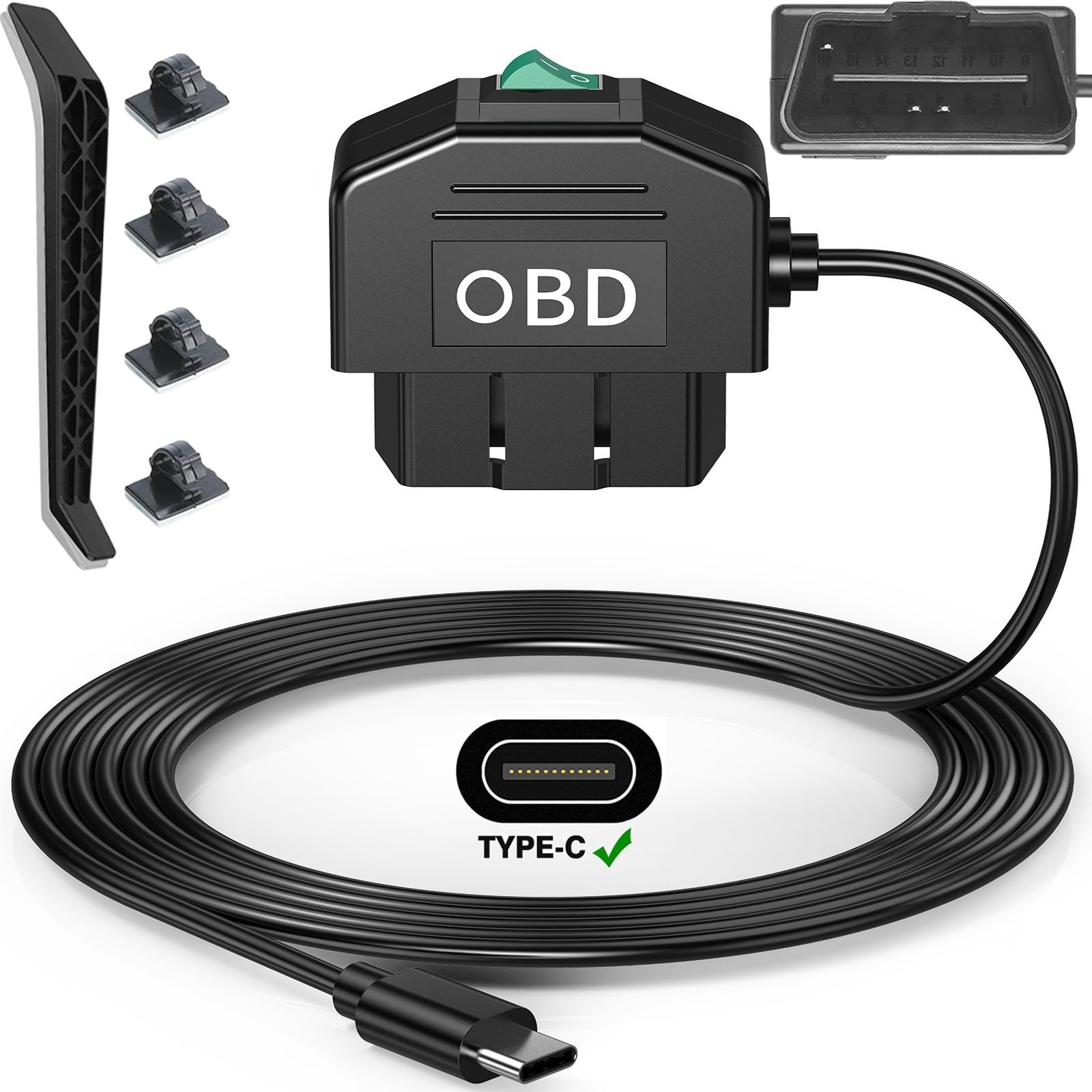 Dash Cam Hardwire Kit OBD2 Type C USB C with OBD Power Cable | 12-24V to 5V/3…