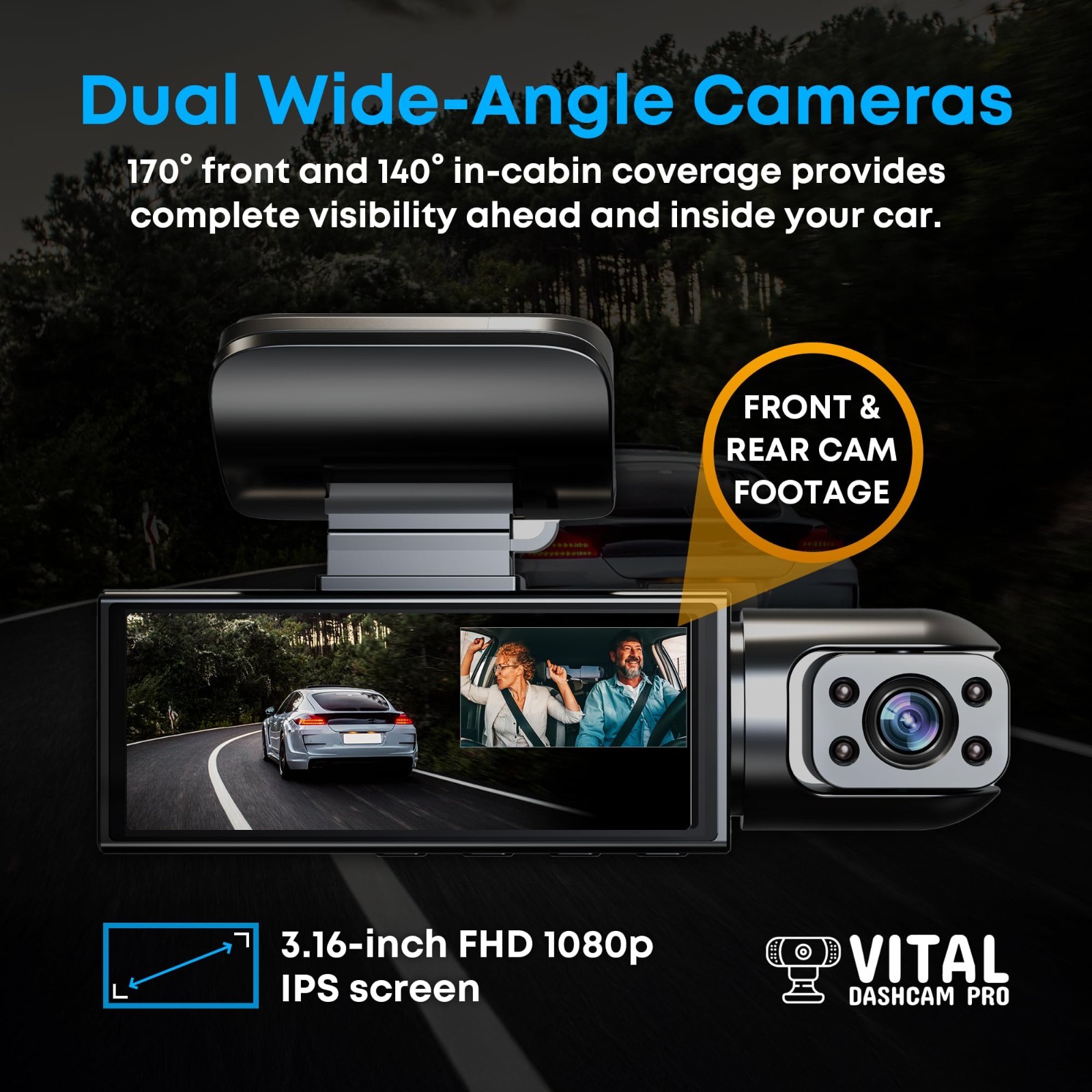 Dual Dash Camera Front & Rear for Cars – Night Vision, G-Sensor, 24/7 Parking, L