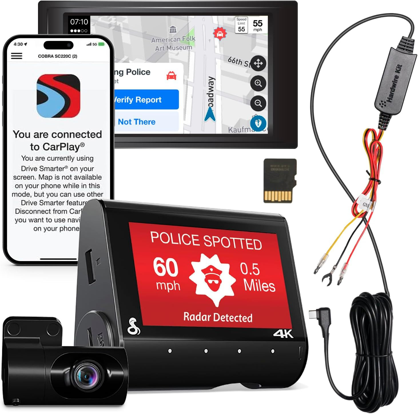 SC 250R Smart Dash Cam + 2.5A Micro USB Adapter Hardwire Kit