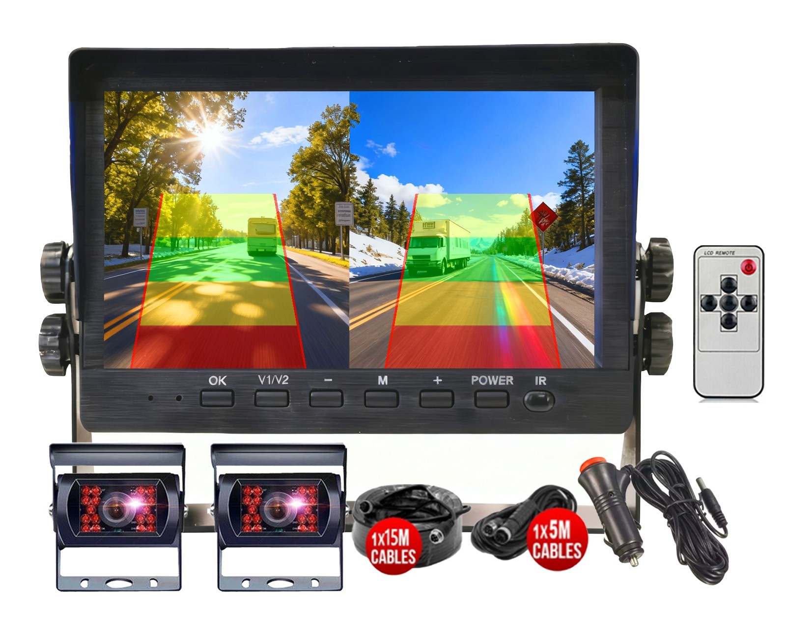 1080P 2x Backup Camera BSD+7” HD Monitor DVR For RV Van Truck Reverse Parking