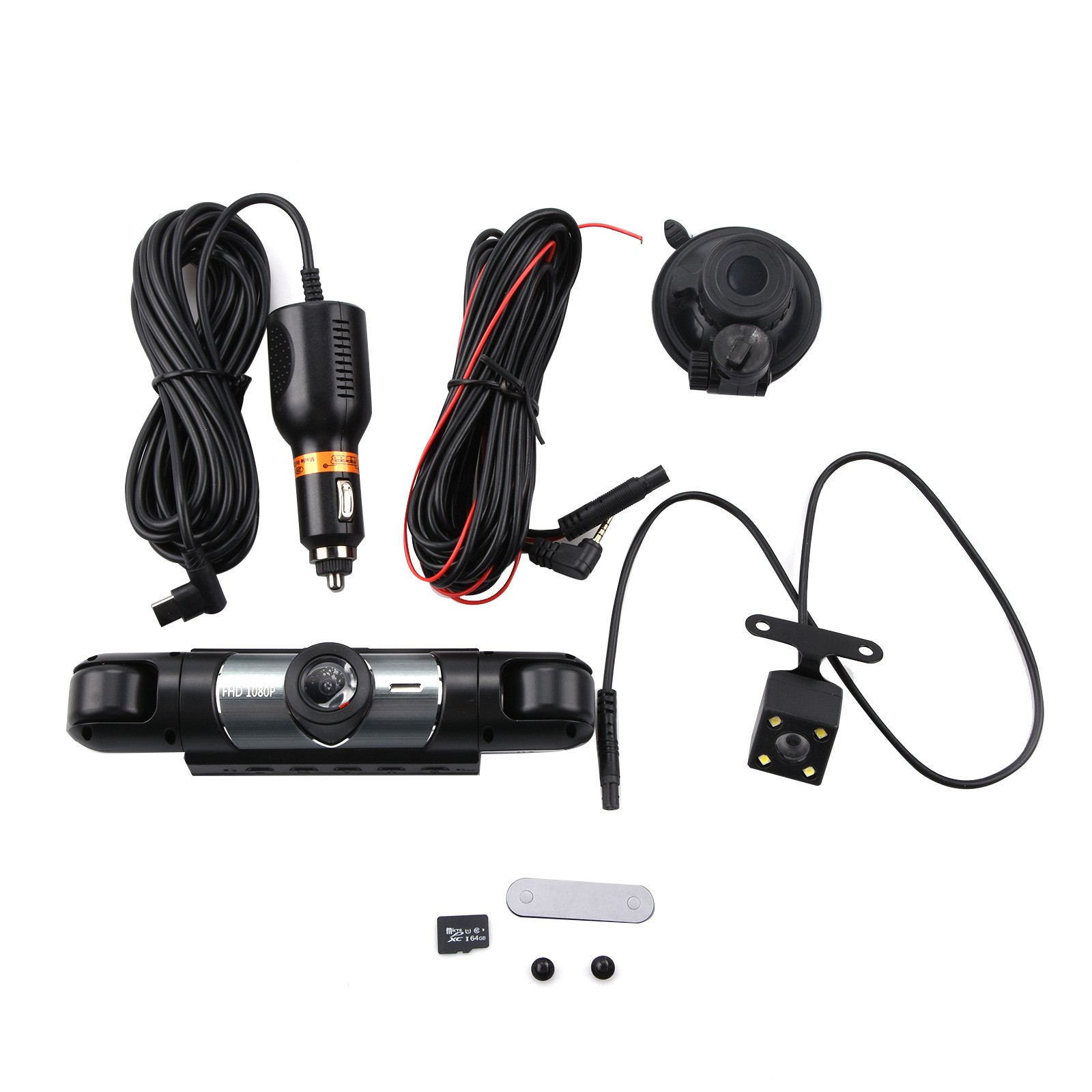 1080P 4 Way Dash Cam Front Rear Cabin Side View Camera 64GB Card 170 Degree Lens