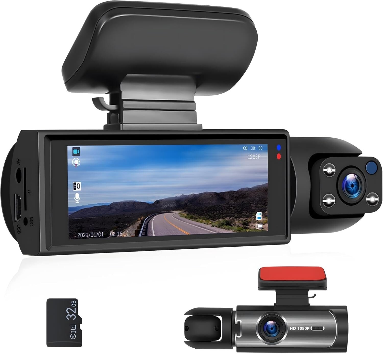 Dual Cam 1080P Front and Inside Dash Camera for Cars 2 Channel Dash Night Vision
