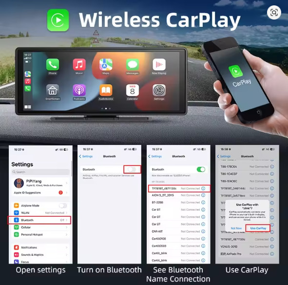 10.26″ 4K Car Camera Wireless Apple CarPlay Android Auto FM Touch Screen Radio