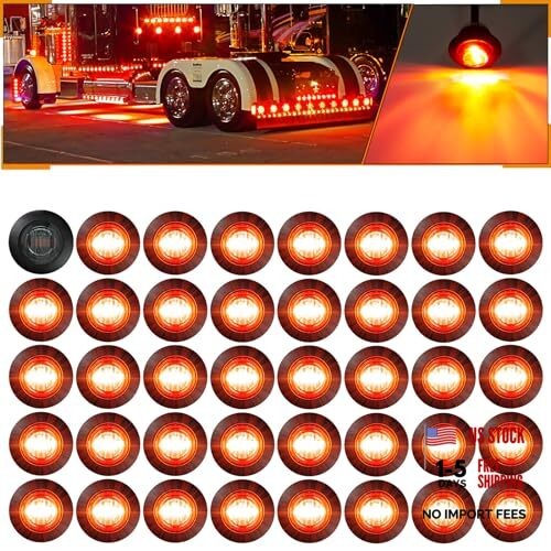 Red 3/4″ 12V Round LED Clearence Light Front Rear Side Marker 40Pcs Red