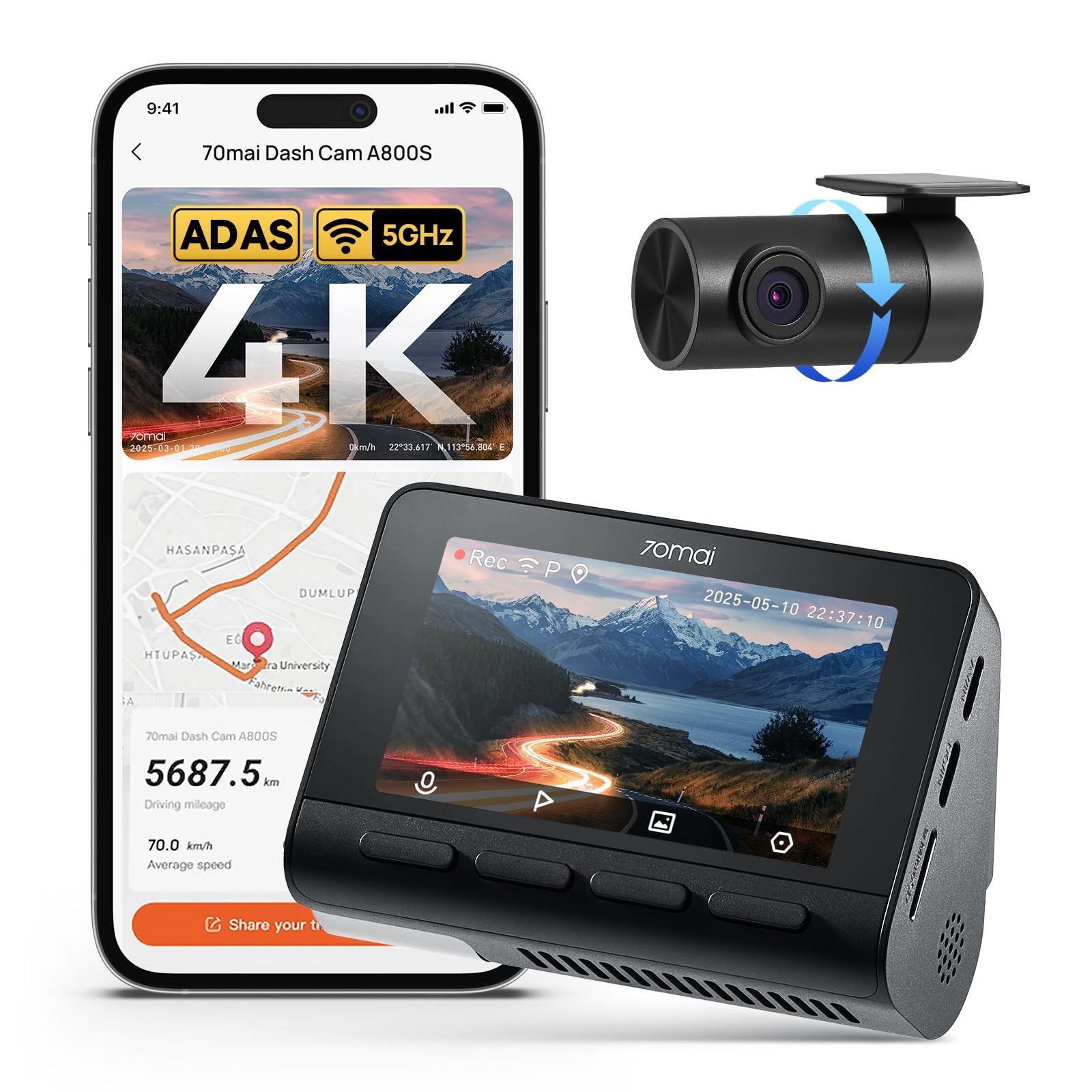 4K Dash Cam Front & Rear, WiFi GPS Car Camera, Super Night Vision, 24H Parking M
