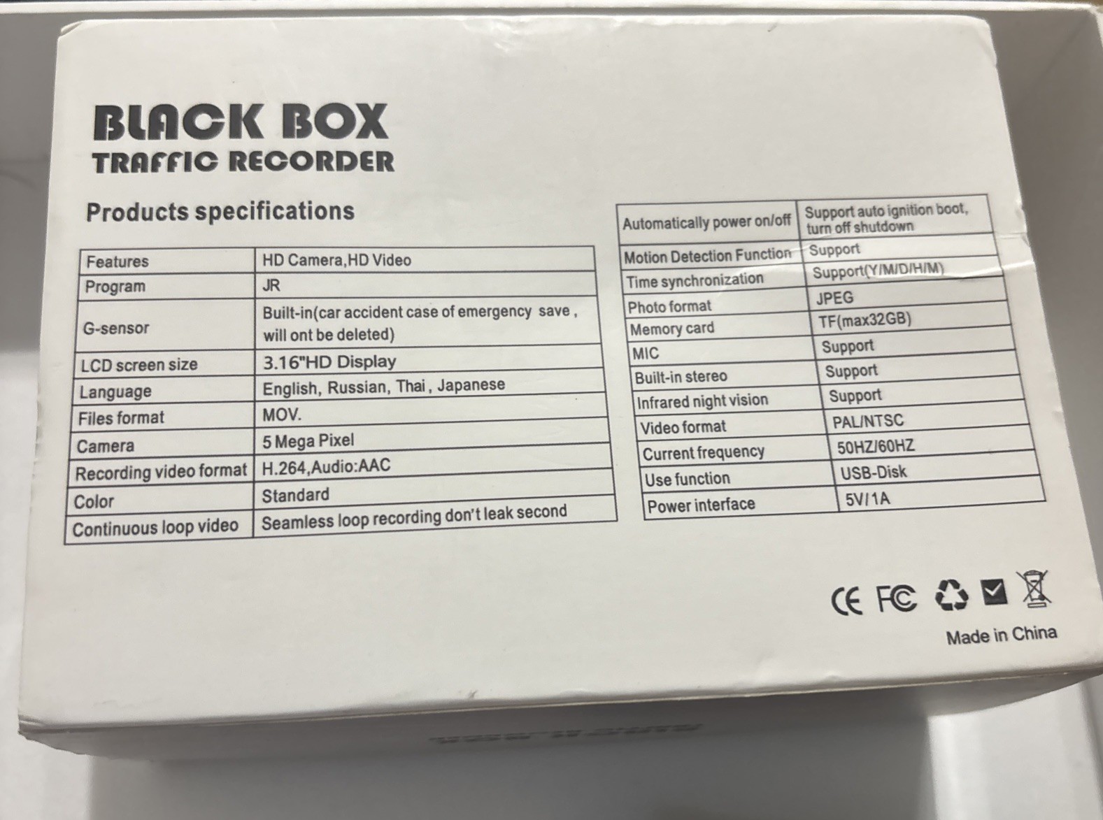 Black Box Traffic Recorder And 32GB Card, HD Camera 5 Megapixel New