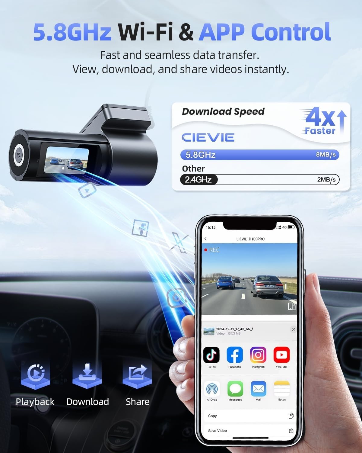 Intelligent Dash Cam: 4K+1080P with Built-in GPS, 64GB Card & Smart App Control
