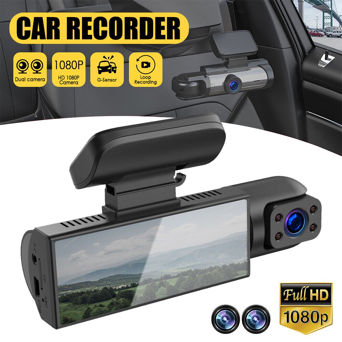 Dash Cam HD 1080P Car Dual Lens Front//Inside Video Recorder Camera G-sensor 32G