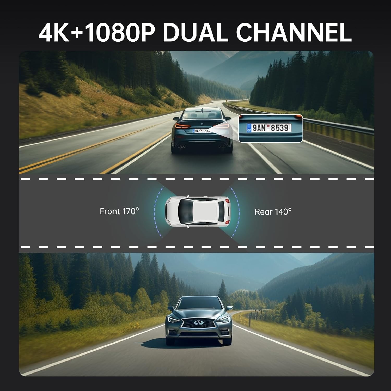 4K Mirror Dash Cam with 10” Touchscreen & 1080P Backup Camera – Voice Control