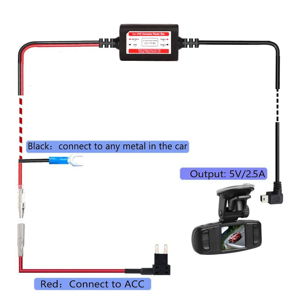 Dash Cam Hardwire Kit Mini USB Low Voltage Protection 10ft Circuit Fuse Cars