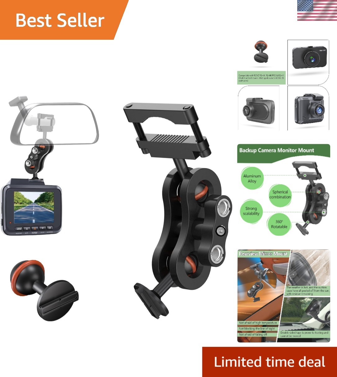 Sturdy Aluminum Dash Cam Mount for Enhanced Safety – Fits Rove R2-4K Models
