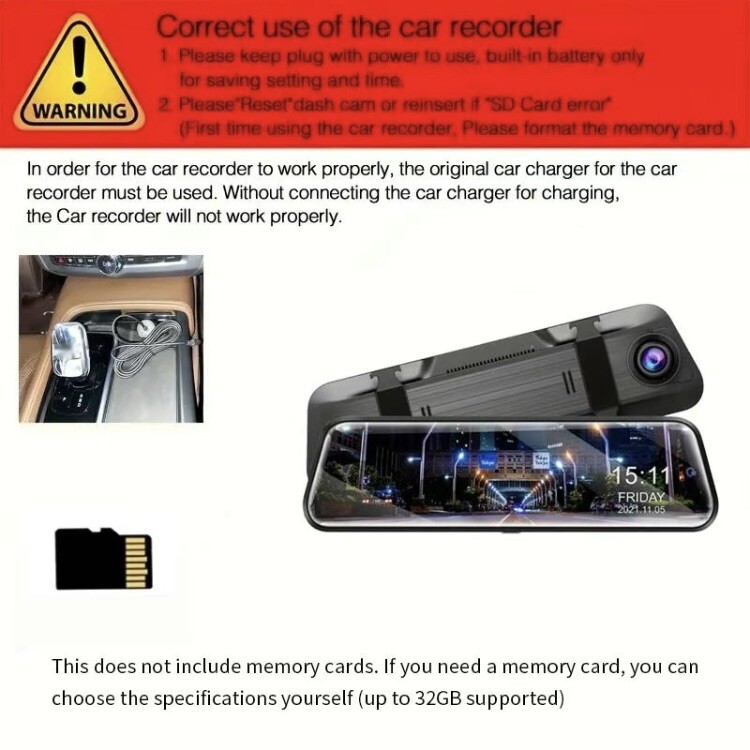Car Camera for Summer, 1 Count Dashcam for Car Dark Grey Front + Rear with 32GB