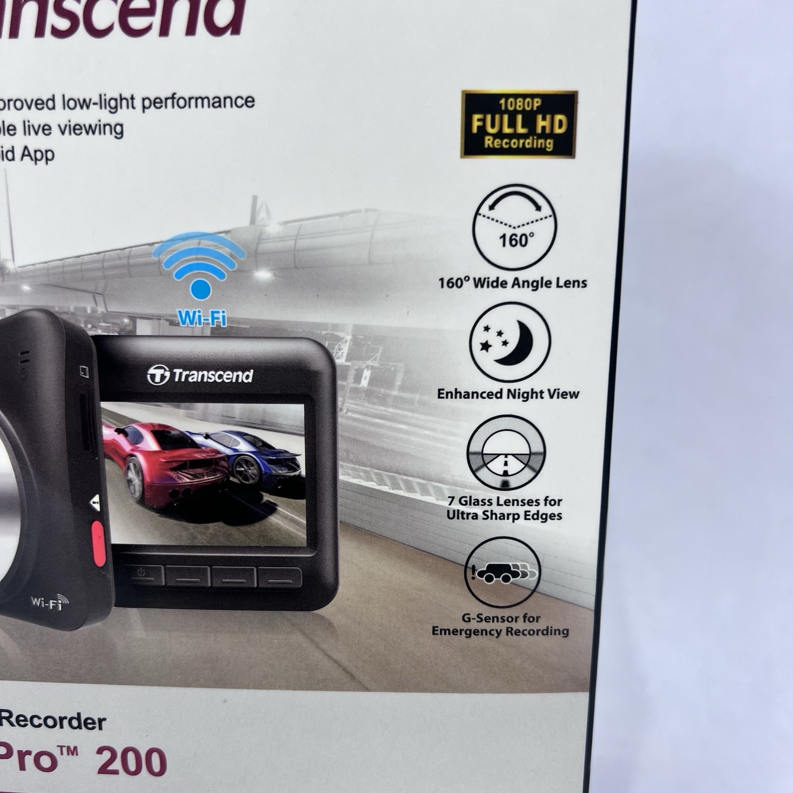 Transcend Dashcam DrivePro 200 Wi-Fi Car Video Recorder New