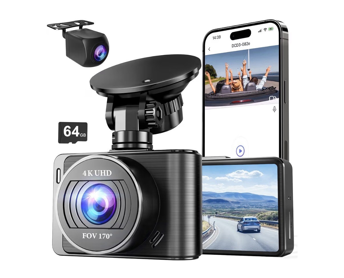 Dash Camera, 4K/1080p Dash Camera Front and Rear, Built-in 5GWiFi, Dash Cam with