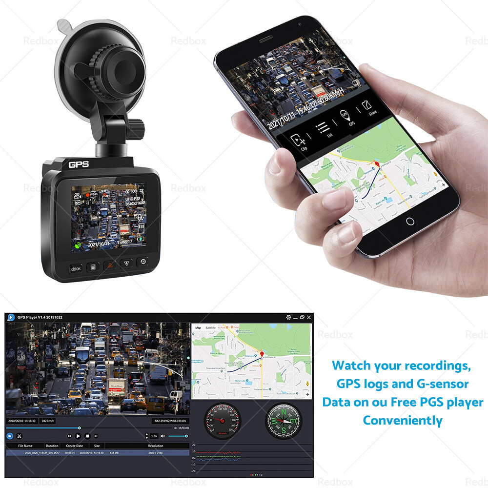 4K Dash Cam WiFi GPS UHD 2160P LCD 170° WDR Night Vision Suitable for Car