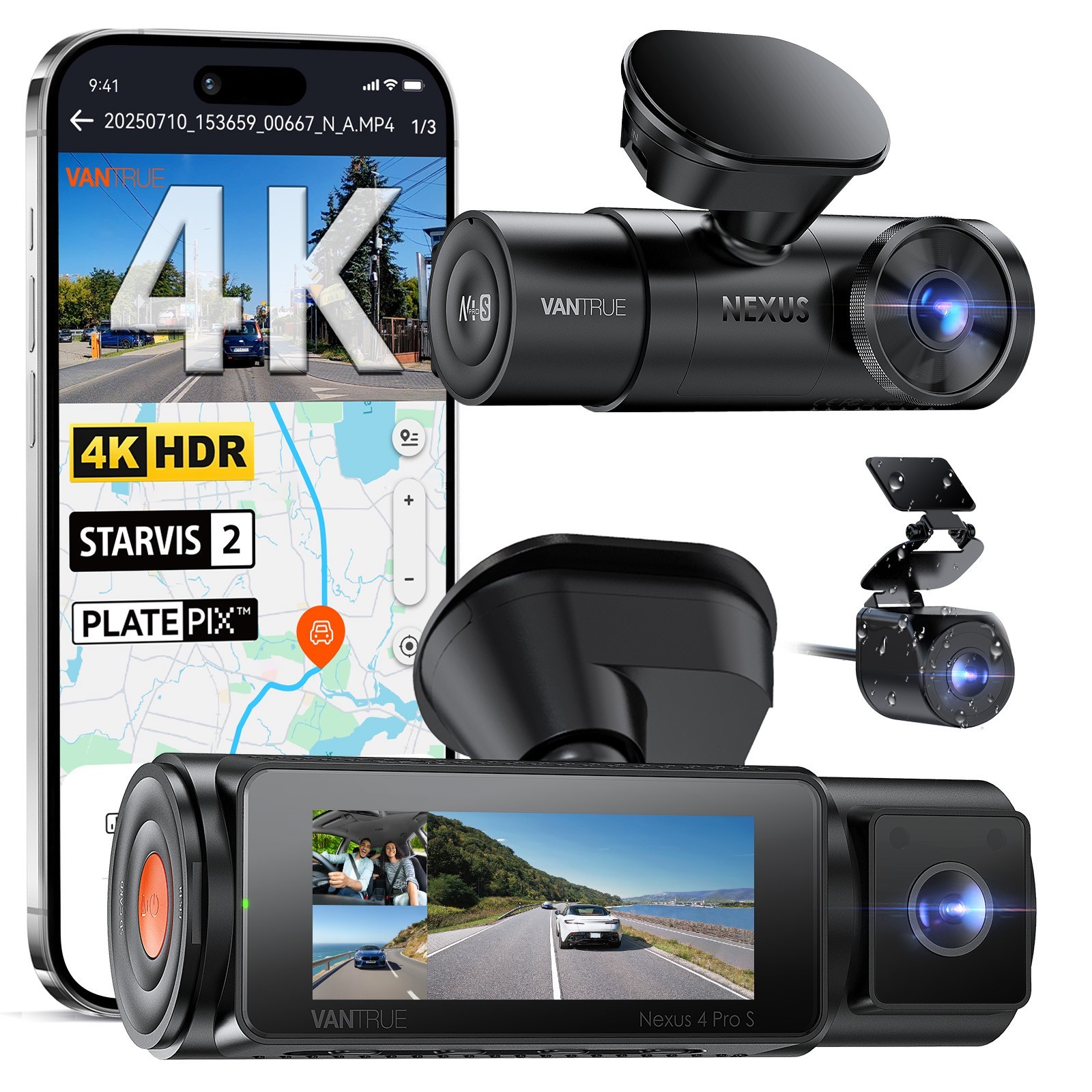 Vantrue N4 Pro S 4K 3 Channel Dash Cam STARVIS 2 WiFi GPS Night Vision HDR