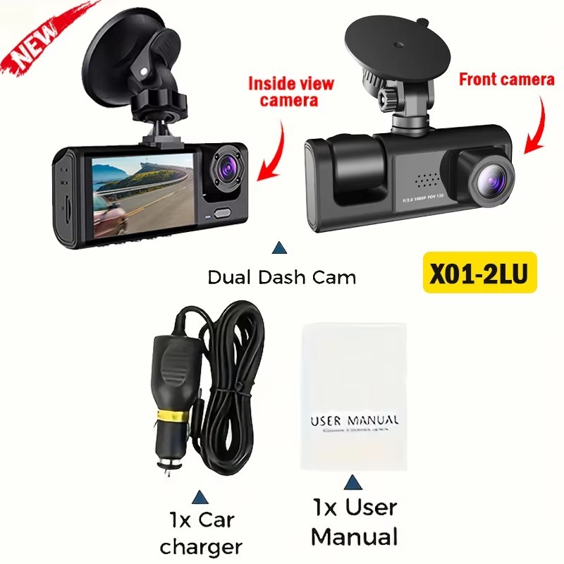 3 Channel 1080P WiFi Dash Cam Front Rear Inside Camera G-Sensor DVR Recorder 64G