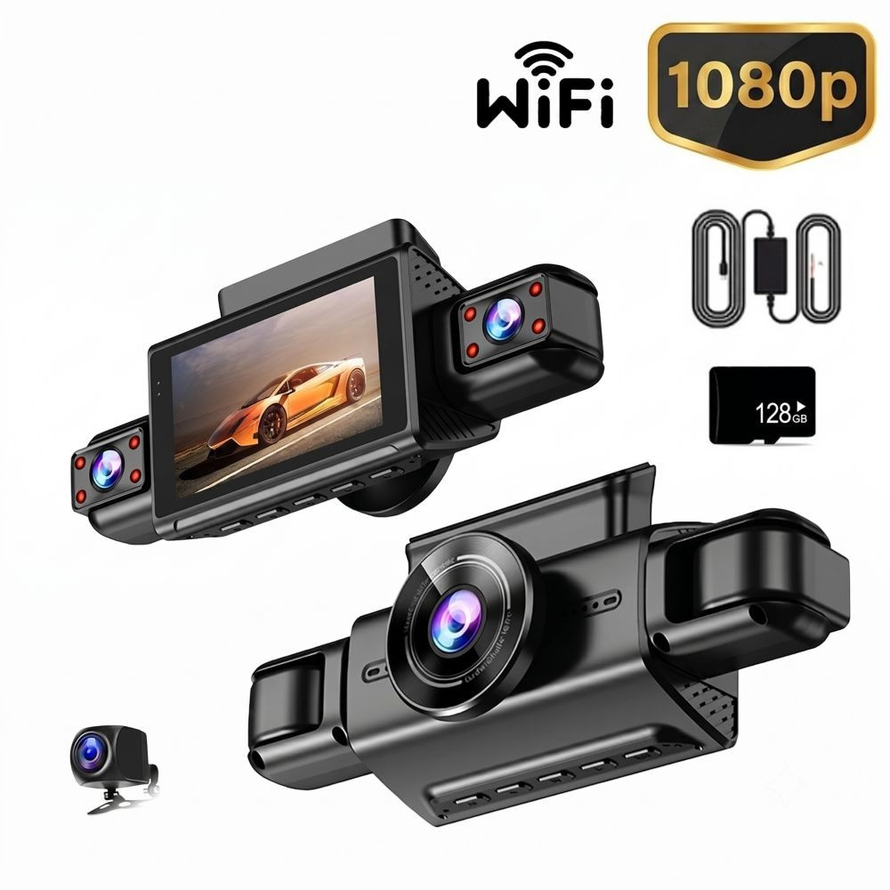 Dash Cam 4 Channel 360° Front Rear Inside DashCam, WiFi 1080P Car Camera 128GB..