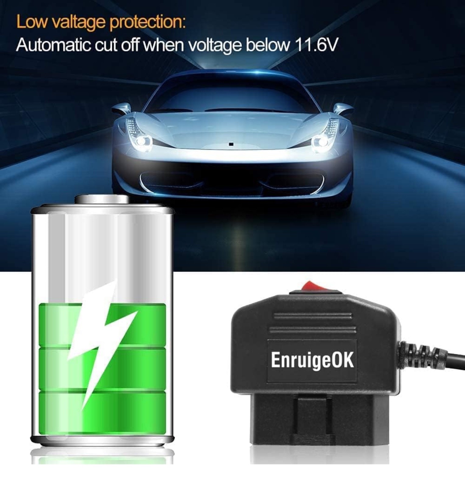 Universal OBD OBD2 Power Cable for Dash Camera 24 Hours Surveillance/Acc Mode wi