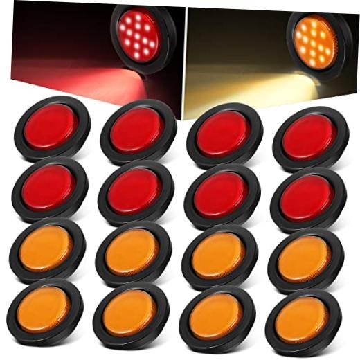 16 Pcs 2.5 Round Clearance Lights 13 LED Front Rear Side Marker Red, Amber