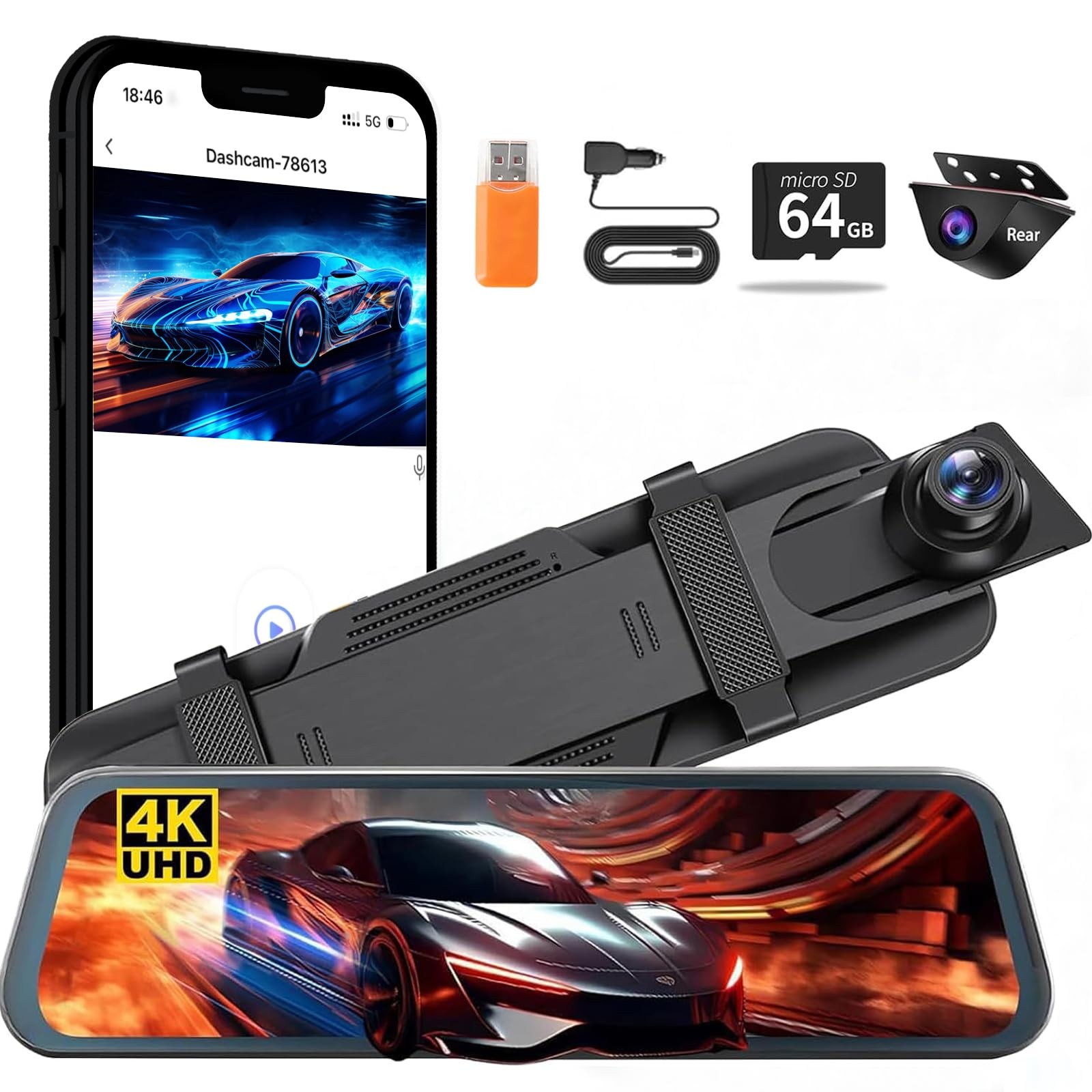 Cámara HD 4K Doble de Tablero Espejo Retrovisor 10″ Camara para Coche Carro Car