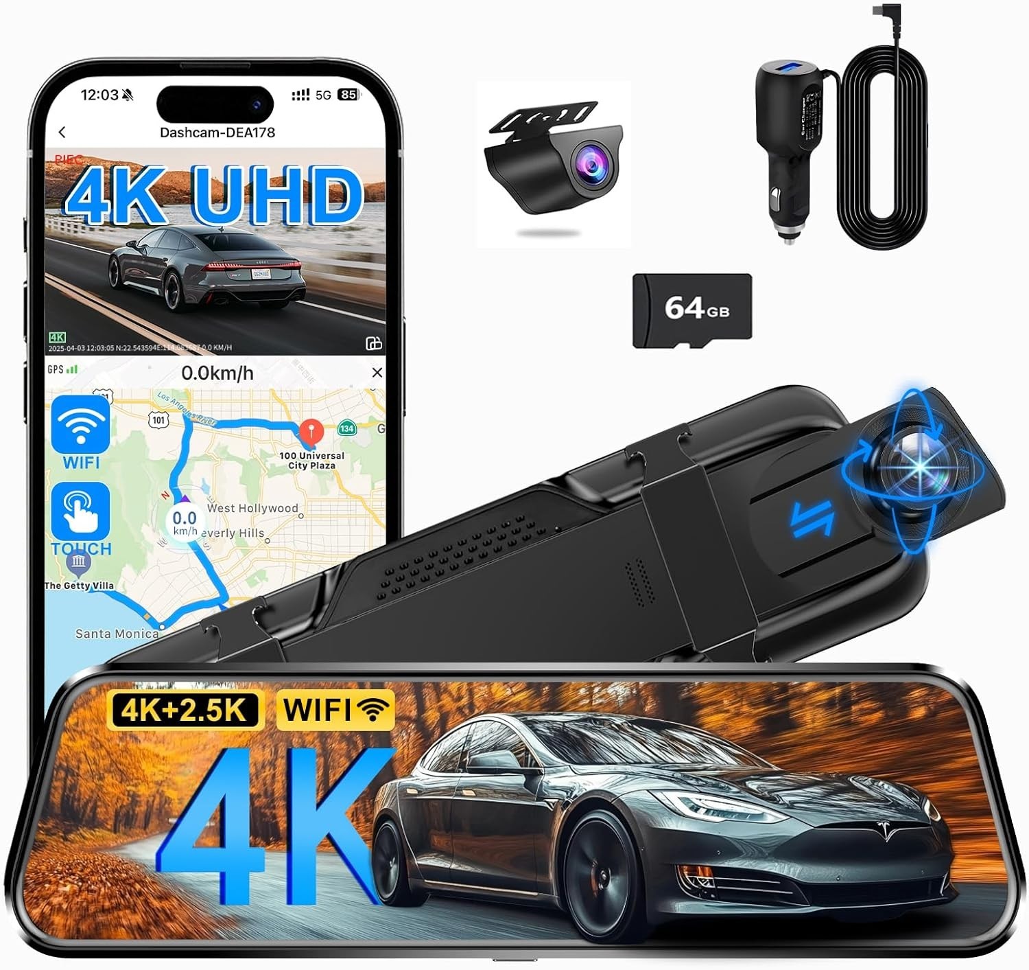 Pelsee P12 Pro 4K Mirror Dash Cam, 10” Rear View Mirror Camera Smart Driving…