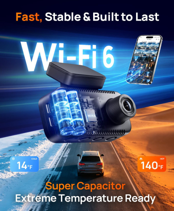 Dash Cam 4K Delantera y Trasera con WiFi 6, HDR, GPS y Bloqueo de Emergencia