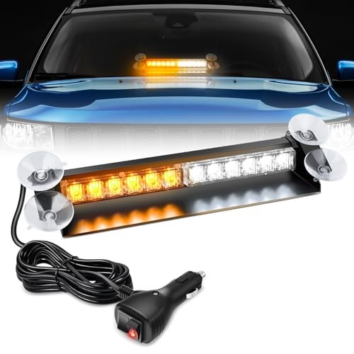 Traffic Advisor Strobe Light Bar Emergency Warning Hazard 12LED Amber White