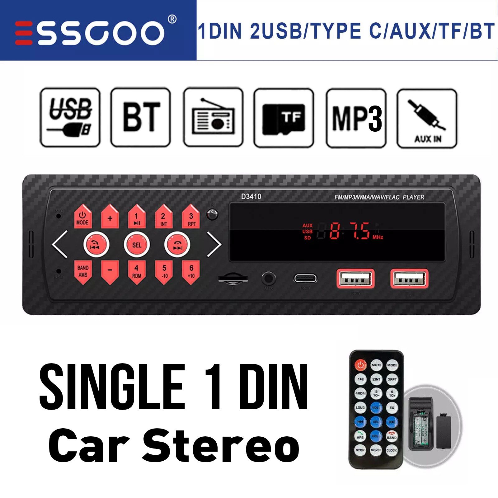 Car Stereo MP3 Player Audio In-Dash Input Head Unit FM Receiver USB Bluetooth FM