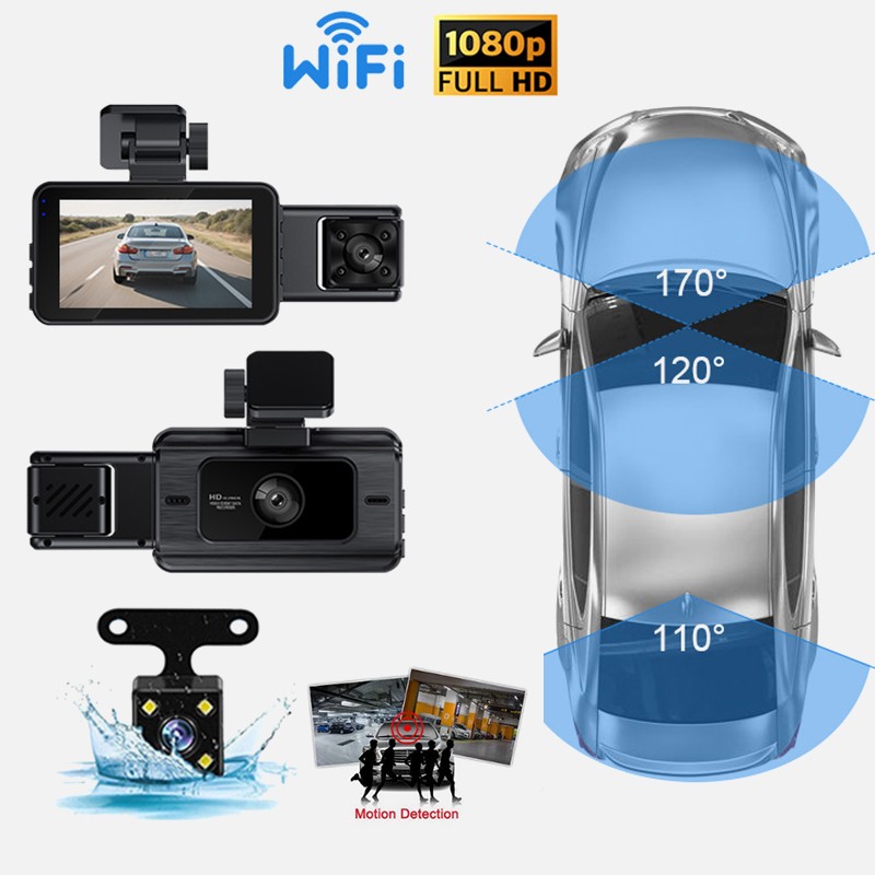 Dash Cam WiFi Car 4K Front/Rear/Inside Dual Lens Video Recorder Camera G-Sensor