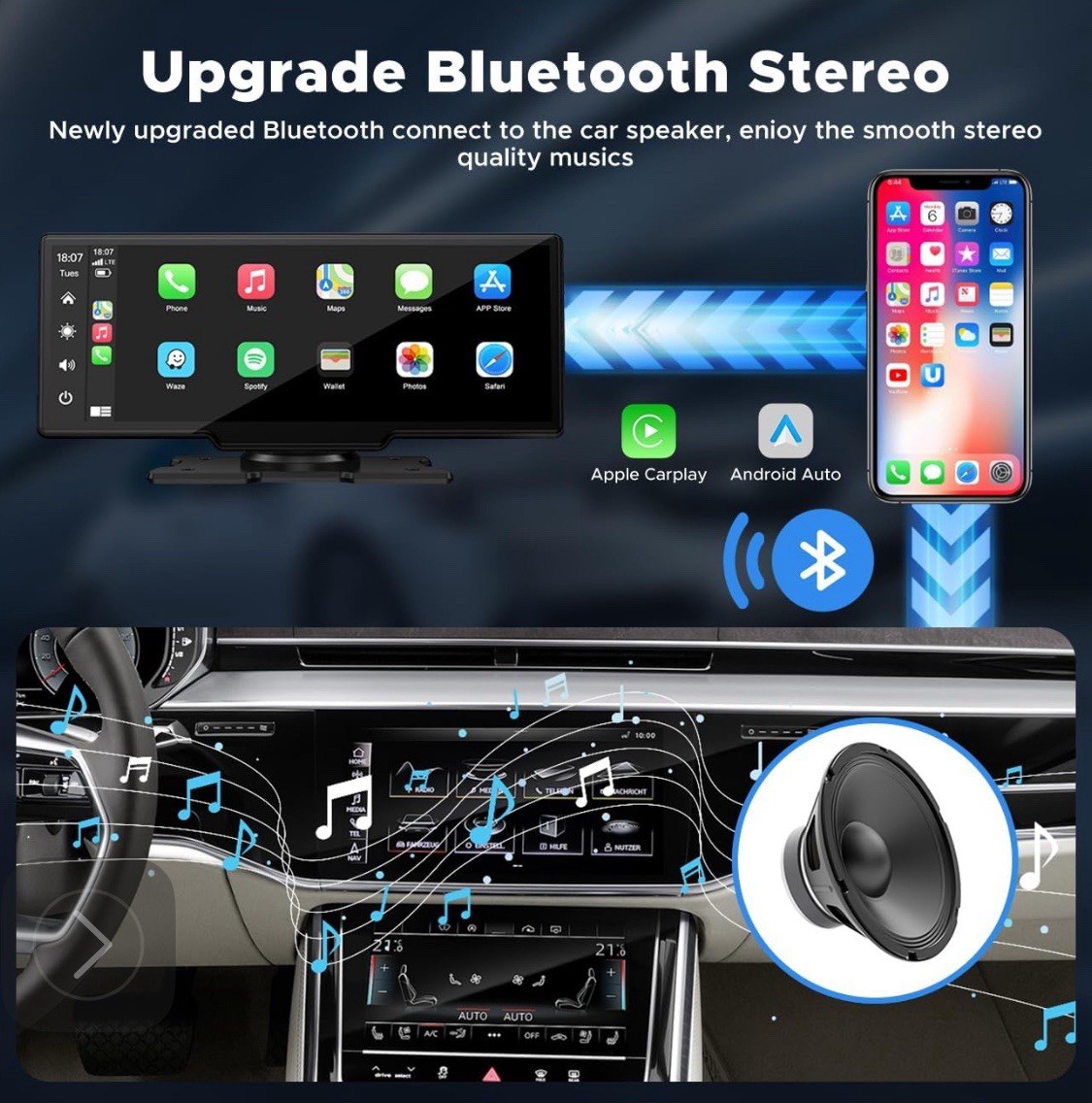10.26″ Touch Screen Player 2.5K Car Stereo Radio Wireless Apple/Android CarPlay