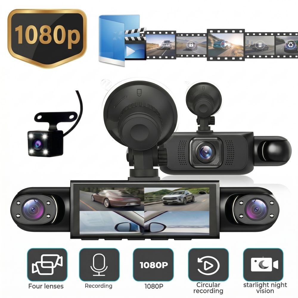 360° 4 Channel HD 1080P Car Dash Cam Front and Rear Inside Left Right + Camera