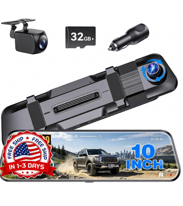 Espejo Retrovisor Con Camara HD De Seguridad 10″ Video Reversa Para Coches Carro