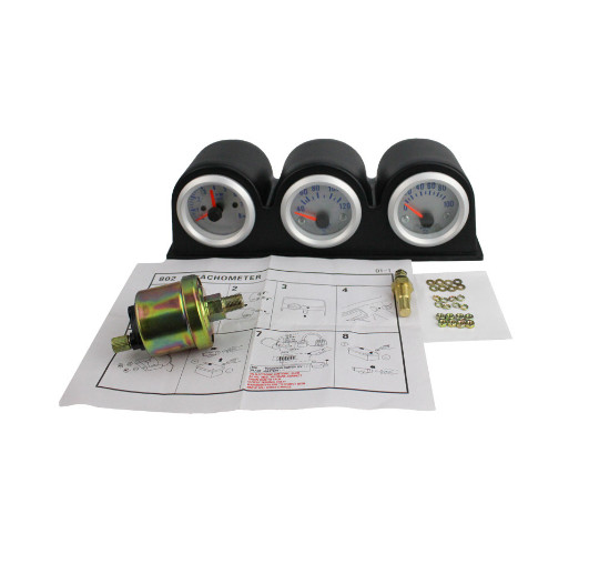 12V Car Gauge Kit Speed Water Temperature Oil Pressure 3 In 1 Instrument Gauge