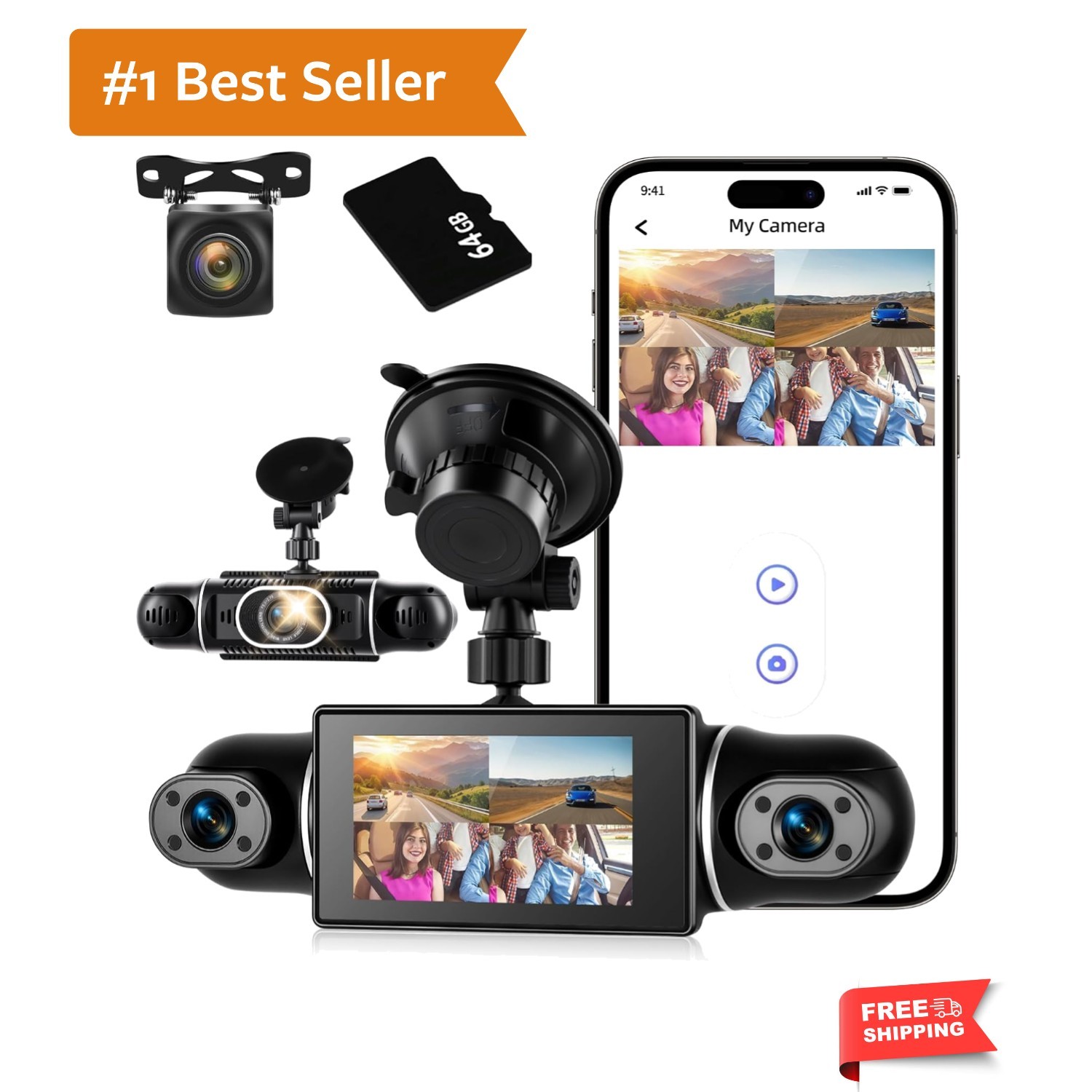 360°View 4 Channel Dash Cam, 2K+1080P Front and Rear Inside Left Right, 3 inc…